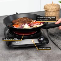 TZS First Austria Infrarot Kochplatte einzeln, elektrisch, Glaskeramik Kochplatte mit Infrarot-W&auml;rme, 1200W, stufenloser  Temperaturregelung, mobile Kochplatte, 17,5 cm, schwarz