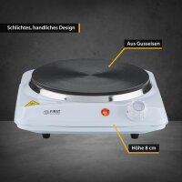 TZS First Austria Kochplatte, elektrisches Kochfeld aus Gusseisen, Herdplatten f&uuml;r Zuhause, Thermostat mit 5 Temperaturstufen, Wei&szlig;