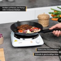 TZS First Austria Kochplatte, elektrisches Kochfeld aus Gusseisen, Herdplatten f&uuml;r Zuhause, Thermostat mit 5 Temperaturstufen, Wei&szlig;