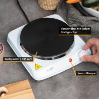 TZS First Austria Kochplatte, elektrisches Kochfeld aus Gusseisen, Herdplatten f&uuml;r Zuhause, Thermostat mit 5 Temperaturstufen, Wei&szlig;