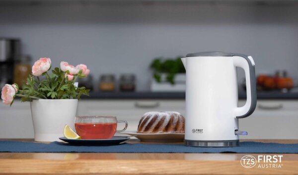 TZS First Austria Edelstahl Wasserkocher, 1,7 L, 2200 W, 360 Grad Abstellwinkel, integrierter Kalkfilter, Trockenkochschutz, Abschaltautomatik, kabellos