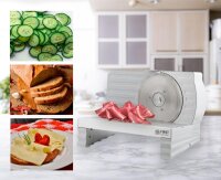 TZS First Austria Allesschneider, elektrischer K&uuml;chenhelfer, Zubereitung von Aufschnitt, praktische Schneidemaschine f&uuml;r gleichgro&szlig;e Scheiben, in Aluminium, 120 W