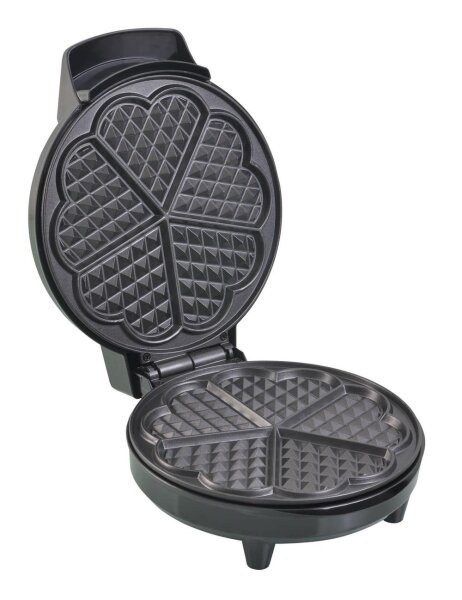 TZS First Austria Waffeleisen 700 W, Herzwaffeleisen, Antihaftbeschichtung, &Atilde;&oelig;berlaufschutz, Schwarz Edelstahl