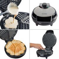 TZS First Austria Waffeleisen 700 W, Herzwaffeleisen, Antihaftbeschichtung, &Atilde;&oelig;berlaufschutz, Schwarz Edelstahl