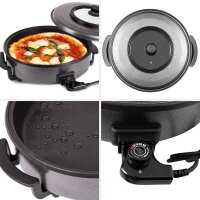 TZS First Austria Elektrische Pizzapfanne 42 cm, Runder Pizzaofen 1500 W, Antihaft-Heizplatte mit Metallfenster-Deckel f&uuml;r Hamburger, Omelette, Pizza, Braten
