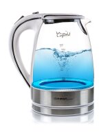 2200 Watt Glas Edelstahl Wasserkocher 1,7 Liter blaue Led Beleuchtung 360 Grad, kabellos, Kalkfilter, Bpa Frei, wei&szlig;