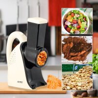 TZS First Austria Raspel, elektrischer Gem&uuml;sehobel, mit 4 Trommel-Eins&auml;tzen aus Edelstahl, praktischer Gem&uuml;seschneider, K&uuml;chenmaschine, in Wei&szlig;/Schwarz, 200 W