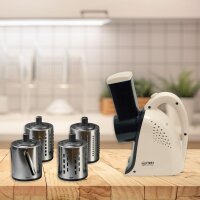 TZS First Austria Raspel, elektrischer Gem&uuml;sehobel, mit 4 Trommel-Eins&auml;tzen aus Edelstahl, praktischer Gem&uuml;seschneider, K&uuml;chenmaschine, in Wei&szlig;/Schwarz, 200 W