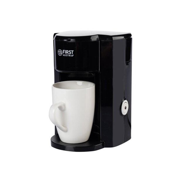 TZS First Austria Kaffeemaschine 350 Watt, 1- Tassen Kaffeeautomat, 0,125 L Wassertank, inkl. 1 wei&szlig;er Keramikbecher, Messl&ouml;ffel, automatische Abschaltung, abnehmbarer Dauer-Nylonfilter, schwarz