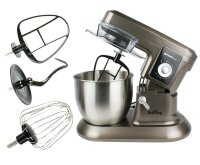 TZS First Austria Professionelle Teigknetmaschine, K&uuml;chenmaschine 1200 W, 6,5 L Edelstahlsch&uuml;ssel, 10 Geschwindigkeitsstufen + Turbo, mit Quirl, Knethaken und Schneebesen, Edelstahl