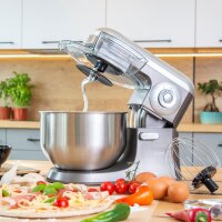 TZS First Austria Professionelle Teigknetmaschine, K&uuml;chenmaschine 1200 W, 6,5 L Edelstahlsch&uuml;ssel, 10 Geschwindigkeitsstufen + Turbo, mit Quirl, Knethaken und Schneebesen, Edelstahl