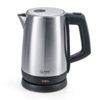 TZS First Austria Edelstahl Wasserkocher, 1,7 L, in Schwarz/Edelstahl, 2200 W, 360 Grad Abstellwinkel, integrierter Kalkfilter, Trockenkochschutz, Abschaltautomatik