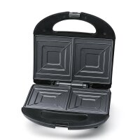 TZS First Austria Sandwichmaker 700 Watt, speziell ausgeformte antihaftbeschichtete Platten, Edelstahlverblendung, schlankes modernes Design, Schwarz/Edelstahl