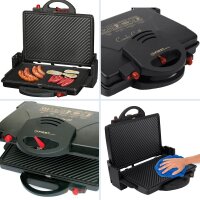 TZS First Austria Tischgriller, 2000 W, Elektrogrill f&uuml;r den Tischgebrauch, Grillplatte f&uuml;r Fleisch & Gem&uuml;se, Separate Plattensteuerung, Antihaftbeschichtung, regelbares Thermostat, 180&deg;-&Ouml;ffnung, schwarz