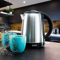 TZS First Austria Edelstahl Wasserkocher 2200W, 1,7 L, Temperatureinstellung, Kalkfilter, 360&deg; kabellos, Abschaltautomatik, Trockenkochschutz