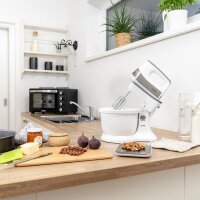 TZS First Austria Handmixer mit 3,5L Kunststoffsch&uuml;ssel mit Automatikantrieb, 500W, 5 Geschwindigkeiten, Turbofunktion, inkl. Knethaken und R&uuml;hrbesen