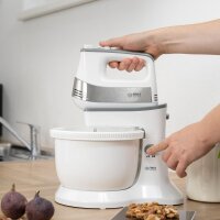 TZS First Austria Handmixer mit 3,5L Kunststoffsch&uuml;ssel mit Automatikantrieb, 500W, 5 Geschwindigkeiten, Turbofunktion, inkl. Knethaken und R&uuml;hrbesen