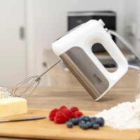 TZS First Austria Handmixer, 500 W, elektrischer leistungsstarker Handr&uuml;hrer, stufenlose Geschwindigkeitsstufen mit Soft-Start, Turbo- und Auswurffunktion, inkl. R&uuml;hrbesen & Knethaken, wei&szlig;/Edelstahl