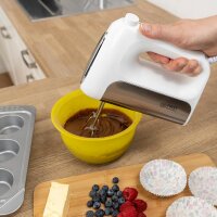 TZS First Austria Handmixer, 500 W, elektrischer leistungsstarker Handr&uuml;hrer, stufenlose Geschwindigkeitsstufen mit Soft-Start, Turbo- und Auswurffunktion, inkl. R&uuml;hrbesen & Knethaken, wei&szlig;/Edelstahl