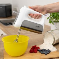 TZS First Austria Handmixer, 500 W, elektrischer leistungsstarker Handr&uuml;hrer, stufenlose Geschwindigkeitsstufen mit Soft-Start, Turbo- und Auswurffunktion, inkl. R&uuml;hrbesen & Knethaken, wei&szlig;/Edelstahl