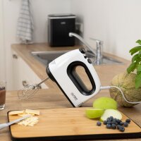 TZS First Austria Handmixer, 300 W, elektrischer leistungsstarker Handr&uuml;hrer, 5 Geschwindigkeitsstufen, Turbo- und Auswurffunktion, inkl. R&uuml;hrbesen & Knethaken, wei&szlig;/schwarz