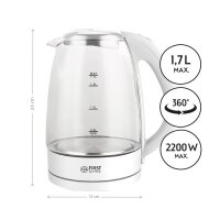 TZS First Austria Glas Wasserkocher 1,7 L, Kalkfilter,...