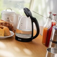 TZS First Austria Glas Wasserkocher 1,7 L, Kalkfilter, 2200 Watt, LED-Innenbeleuchtung, kabellos, Trockenkochschutz, 360 &deg; Grad Anschluss-Sockel