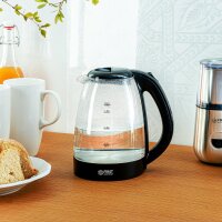 TZS First Austria Glas Wasserkocher 1,7 L, Kalkfilter, 2200 Watt, LED-Innenbeleuchtung, kabellos, Trockenkochschutz, 360 &deg; Grad Anschluss-Sockel