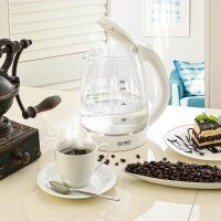 TZS First Austria Glas Wasserkocher 1,7 L, Kalkfilter, 2200 Watt, LED-Innenbeleuchtung, kabellos, Trockenkochschutz, 360 &deg; Grad Anschluss-Sockel