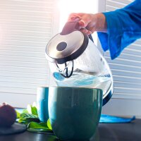 TZS First Austria Glas Wasserkocher 1,7 L, Kalkfilter, 2200 Watt, LED-Innenbeleuchtung, kabellos, Trockenkochschutz, 360 &deg; Grad Anschluss-Sockel