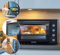 TZS First Austria Minibackofen -  60L 2000 Watt Mini Backofen mit Innenbeleuchtung | Umluft-Funktion | Drehspie&szlig; |Rotisserie| Mini Pizza-ofen | herausnehmbares Kr&uuml;melblech