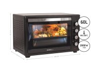 TZS First Austria Minibackofen -  60L 2000 Watt Mini Backofen mit Innenbeleuchtung | Umluft-Funktion | Drehspie&szlig; |Rotisserie| Mini Pizza-ofen | herausnehmbares Kr&uuml;melblech