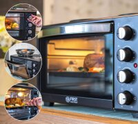 TZS First Austria Minibackofen - 60 Liter 3400W Mini-Backofen mit Kochplatten und Kr&uuml;melblech | Innenbeleuchtung | Drehspie&szlig; | Umluft | Mini-Pizza-Ofen | Kochplatten separat bedienbar | Doppelglast&uuml;r | Mini-K&uuml;che