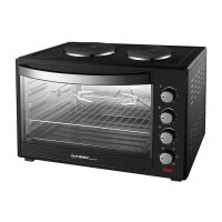 TZS First Austria Minibackofen - 60 Liter 3400W Mini-Backofen mit Kochplatten und Kr&uuml;melblech | Innenbeleuchtung | Drehspie&szlig; | Umluft | Mini-Pizza-Ofen | Kochplatten separat bedienbar | Doppelglast&uuml;r | Mini-K&uuml;che