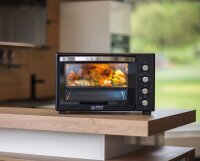 TZS First Austria Minibackofen, 2000 Watt, 45L, mit Innenbeleuchtung | Umluft-Funktion | Drehspie&szlig; f&uuml;r 2 H&uuml;hnchen | Mini Pizza-ofen | herausnehmbares Kr&uuml;melblech