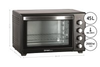 TZS First Austria Minibackofen, 2000 Watt, 45L, mit Innenbeleuchtung | Umluft-Funktion | Drehspie&szlig; f&uuml;r 2 H&uuml;hnchen | Mini Pizza-ofen | herausnehmbares Kr&uuml;melblech