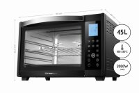 TZS First Austria Minibackofen, 2000 Watt, 45L, Digitalanzeige, kompakter Elektroofen f&uuml;r den Tischgebrauch, zum Backen & Grillen, mit digitalem Bedienfeld
