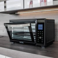 TZS First Austria Elektrischer Minibackofen, 1600 Watt, Digitalanzeige, kompakter Elektroofen f&uuml;r den Tischgebrauch, zum Backen & Grillen, mit digitalem Bedienfeld, inkl. Drehspie&szlig;, in Schwarz