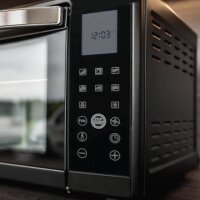 TZS First Austria Elektrischer Minibackofen, 1600 Watt, Digitalanzeige, kompakter Elektroofen f&uuml;r den Tischgebrauch, zum Backen & Grillen, mit digitalem Bedienfeld, inkl. Drehspie&szlig;, in Schwarz