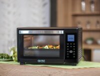 TZS First Austria Elektrischer Minibackofen, 1600 Watt, Digitalanzeige, kompakter Elektroofen f&uuml;r den Tischgebrauch, zum Backen & Grillen, mit digitalem Bedienfeld, inkl. Drehspie&szlig;, in Schwarz