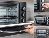 TZS First Austria - 35 Liter, 1600 Watt Minibackofen mit Innenbeleuchtung und Umluft Mini Pizza-Ofen, Doppelglast&uuml;r, Timer | Mini Backofen | Pizzaofen | herausnehmbares Kr&uuml;melblech Garraumbeleuchtung