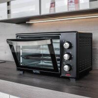 TZS First Austria - 30 Liter Minibackofen mit 1600 Watt schwarz| Unter-Oberhitze bis 230 Grad stufenlose Temperaturregelung | 60 Minuten Timer | Doppelglast&uuml;r | Mini Ofen | Kr&uuml;mel-Klappe