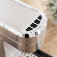 TZS First Austria Espresso Siebtr&auml;germaschine elektrisch, mit professionellem Milchsch&auml;umer, tauglich f&uuml;r Pads, 1L Wassertank, inkl. 2 doppelwandige Glasbecher, Silber