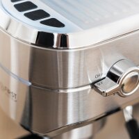 TZS First Austria Espresso Siebtr&auml;germaschine elektrisch, mit professionellem Milchsch&auml;umer, tauglich f&uuml;r Pads, 1L Wassertank, inkl. 2 doppelwandige Glasbecher, Silber