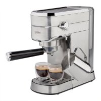 TZS First Austria Espresso Siebtr&auml;germaschine elektrisch, mit professionellem Milchsch&auml;umer, tauglich f&uuml;r Pads, 1L Wassertank, inkl. 2 doppelwandige Glasbecher, Silber