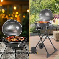 TZS First Austria 2in1 Elektrogrill, 2400 W Standgrill & Tischgrill, mit Deckel und Ablagefl&auml;che, in 3min hei&szlig;, Elektro Outdoor Grill mit Haube und klappbarem Standfu&szlig;