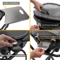 TZS First Austria 2in1 Elektrogrill, 2400 W Standgrill & Tischgrill, mit Deckel und Ablagefl&auml;che, in 3min hei&szlig;, Elektro Outdoor Grill mit Haube und klappbarem Standfu&szlig;