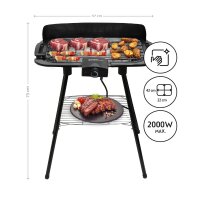 TZS First Austria Standgriller, 2000 Watt Elektrogrill mit Temperaturregler und W&auml;rmereflektor Gartengrill mit Standf&uuml;&szlig;en Grillfl&auml;che: 45cm x 22cm Inklusive Windfang Barbecue Elektrisch BBQ Tischgrill
