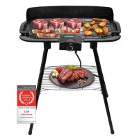 TZS First Austria Standgriller, 2000 Watt Elektrogrill mit Temperaturregler und W&auml;rmereflektor Gartengrill mit Standf&uuml;&szlig;en Grillfl&auml;che: 45cm x 22cm Inklusive Windfang Barbecue Elektrisch BBQ Tischgrill