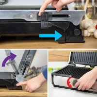 TZS First Austria Tischgrill, Elektrogrill f&uuml;r den Tischgebrauch, Grillplatte f&uuml;r Fleisch & Gem&uuml;se, 180 &deg;&Ouml;ffnung, Kontaktgrill mit Antihaftbeschichtung, in Schwarz/Edelstahl, 900 W